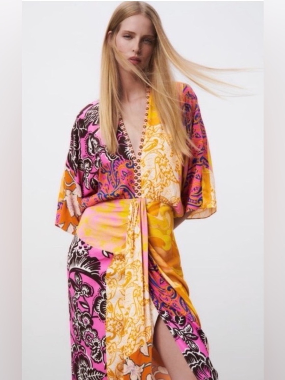 Zara Multicolor Pattern Boho Midi Dress size XS few stain on back,not noticeable